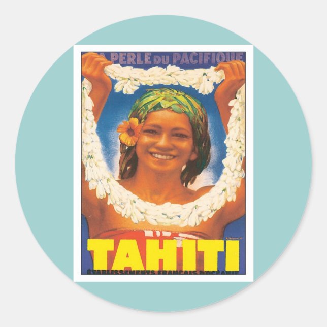 Pegatina Redonda Vintage Tahiti (Anverso)