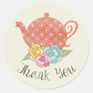 Pegatina Redonda Vintage Teapot Gracias Pegatinas
