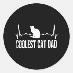 Pegatina Redonda Vintage The Coolest Cat Dad Heartbeat Amantes