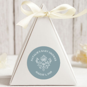 Pegatina Redonda Vintage Timeless Floral Blue Baby Shower