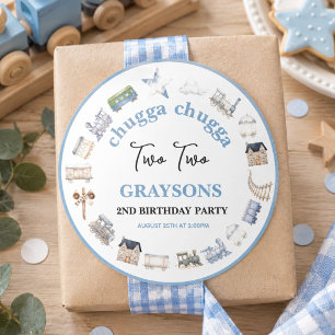 Pegatina Redonda Vintage Train 2do Cumpleaños – Fiesta Choo Choo