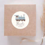 Pegatina Redonda Vintage Train Birday Party<br><div class="desc">¡Diga gracias al cumpleaños de su pequeña con estos pegatinas temáticos del tren!</div>
