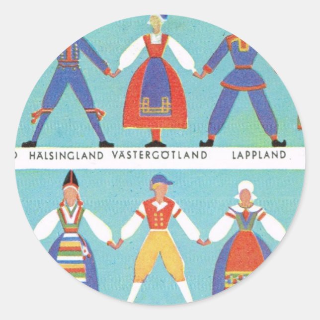 Pegatina Redonda Vintage traje regional sueco (Anverso)