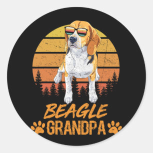 Pegatina Redonda Vintage Tricolor Beagle Dog Abuelo Paw Papá Padre