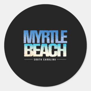 Pegatina Redonda Vintage Tropical Beach Myrtle Beach South Carolina
