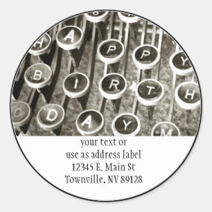 Pegatina Redonda Vintage Typewriter Birthday Greeting