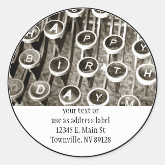 Pegatina Redonda Vintage Typewriter Birthday Greeting