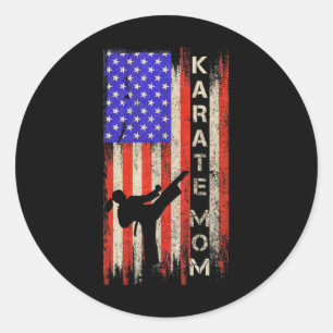 Pegatina Redonda Vintage Ue Bandera Americana Karate Mom Karateka S
