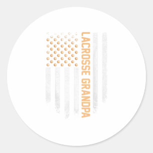 Pegatina Redonda Vintage US Bandera Estadounidense Lacrosse Grandp