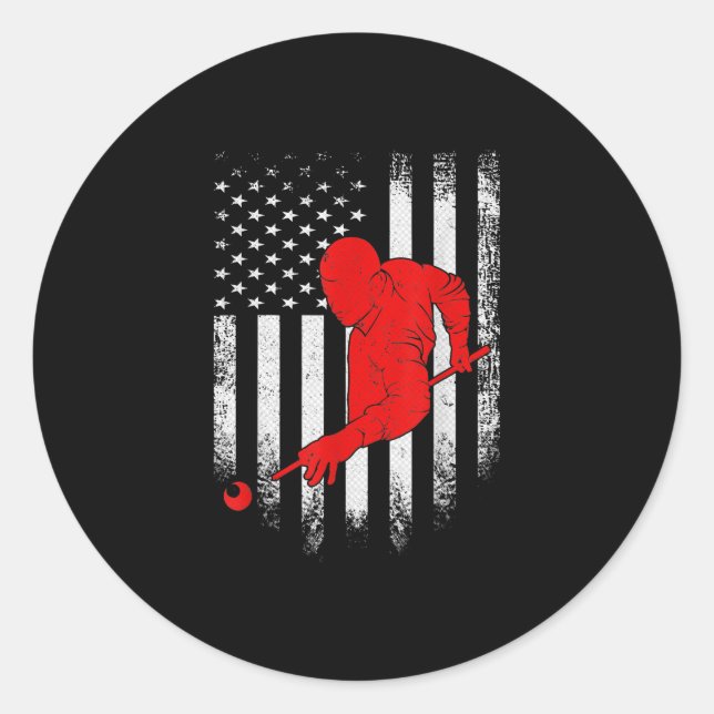 Pegatina Redonda Vintage USA Bandera Americana Billiard Snooker (Anverso)