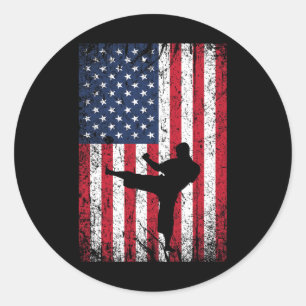 Pegatina Redonda Vintage Uu American Flag Karate 4 De Julio De Mart