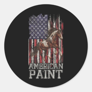 Pegatina Redonda Vintage Uu Flag American Paint Horse Lover2