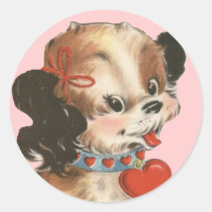 Pegatina Redonda Vintage Valentine Puppy Pegatinas