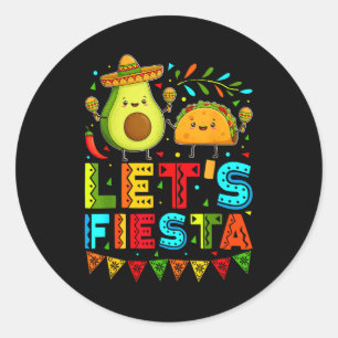 Pegatina Redonda Vintage vamos a fiesta aguacate y tacos cinco de