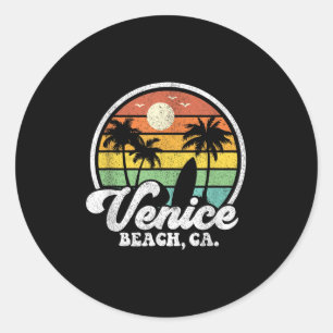 Pegatina Redonda Vintage Venice Beach California Ca Surfing Retro S