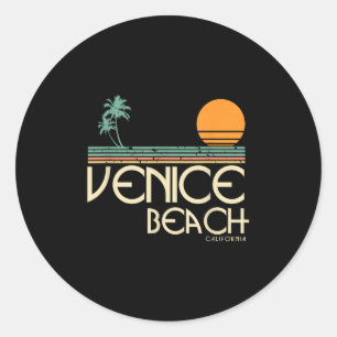 Pegatina Redonda Vintage Venice Beach California Sunset Palms