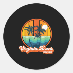 Pegatina Redonda Vintage Virginia Beach Virginia Summer 90s Beach S