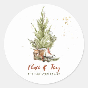 Pegatina Redonda Vintage Watercolor Boho Navidad Watercolor