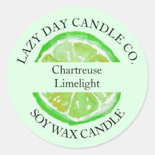 Pegatina Redonda Vintage Watercolor Lime Green Citrus Candle Label