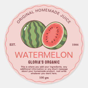 Pegatina Redonda Vintage Watermelon Fruit Juice Producto casero