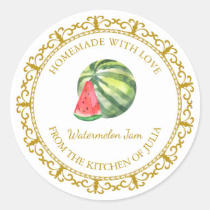 Pegatina Redonda Vintage Watermelon Jam Label de Casero Vintage