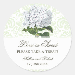 Pegatina Redonda Vintage White Hydrangea Boda Candy Buffet