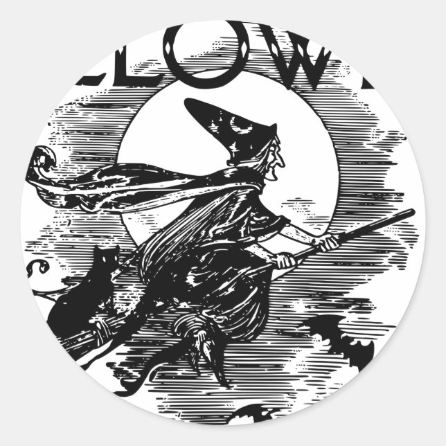 Pegatina Redonda Vintage Witch Halloween (Anverso)