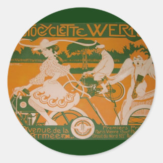 Pegatina Redonda Vintage Woman Ciclismo con Cupido