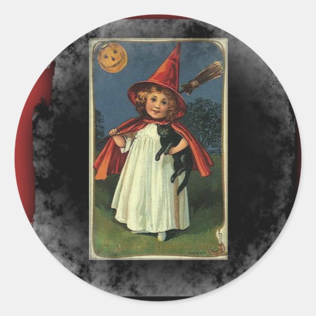 Pegatina Redonda Vintage Young Halloween Witch (Anverso)