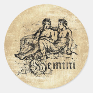 Pegatina Redonda Vintage Zodiac Gemini