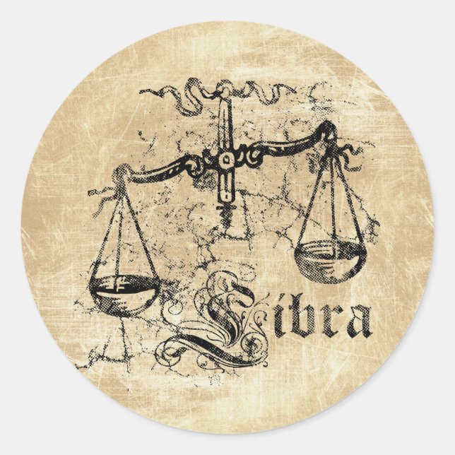 Pegatina Redonda Vintage Zodiac Libra (Anverso)