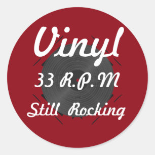 Pegatina Redonda Vinyl 33 RPM Rocking 3 rojo/blanco