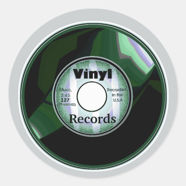 Pegatina Redonda VINYL 45 RPM record, verde/blanco (Anverso)
