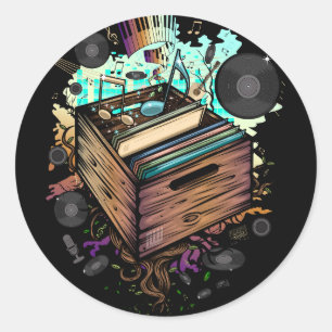 Pegatina Redonda Vinyl Crate Music