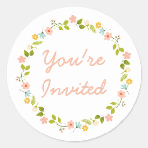 Pegatina Redonda VIOLACIÓN Pastel Floral QUE TE INVITAN