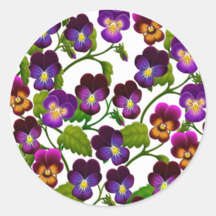 Pegatina Redonda Violas y pensamientos florales