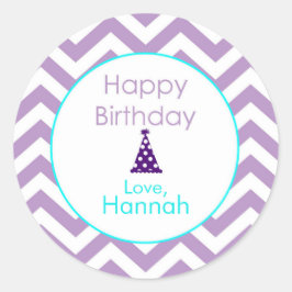 Pegatina Redonda Violet Chevron Custom Happy Birday Stickers