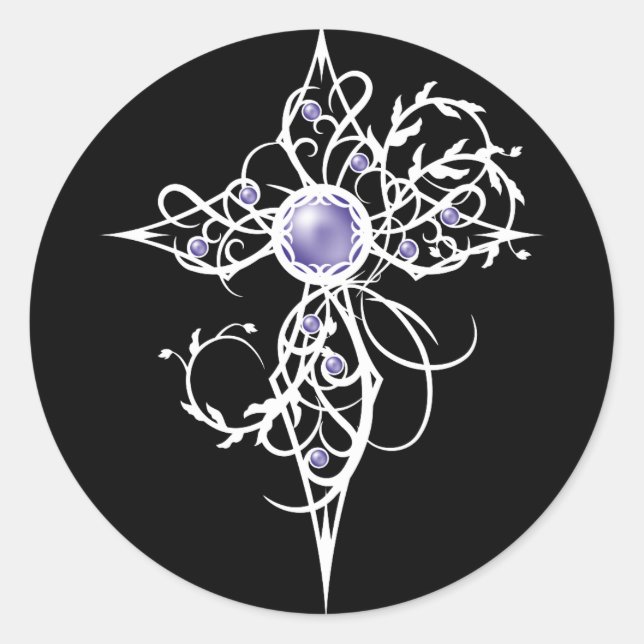 Pegatina Redonda Violet Fantasy Angel Light Cross (Anverso)
