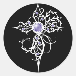 Pegatina Redonda Violet Fantasy Angel Light Cross