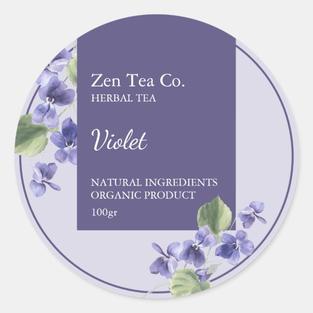 Pegatina Redonda Violet Herbal Tea Business Label (Anverso)