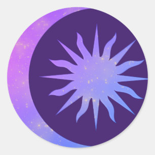 Pegatina Redonda Violet Indigo Purple Moon & Sun Zen
