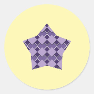 Pegatina Redonda Violet Purple Square y Diamond Checkered star