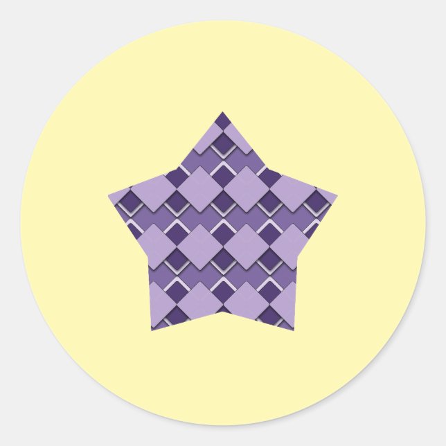Pegatina Redonda Violet Purple Square y Diamond Checkered star (Anverso)