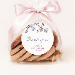 Pegatina Redonda Violet Vintage Wildflower Baby Shower