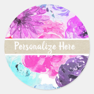Pegatina Redonda Violeta Intensa Floral Flores Morado Chic Favor Bo