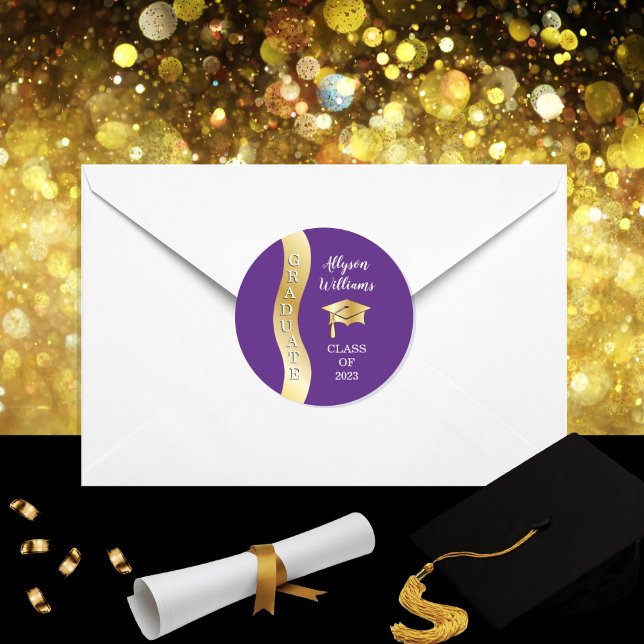 Pegatina Redonda Violeta | Tapón de graduado de ola de oro (Subido por el creador)