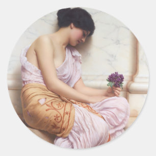 Pegatina Redonda Violetas, dulces violetas John William Godward