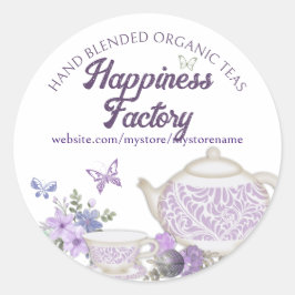 Pegatina Redonda violets tea taza té tetera fiesta de té