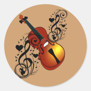 Pegatina Redonda Violín, Amante en el corazón_