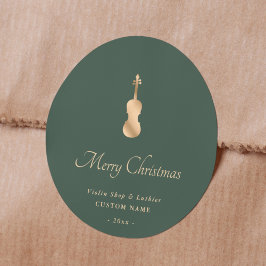 Pegatina Redonda Violín de oro Luthier Elegante Feliz Navidad